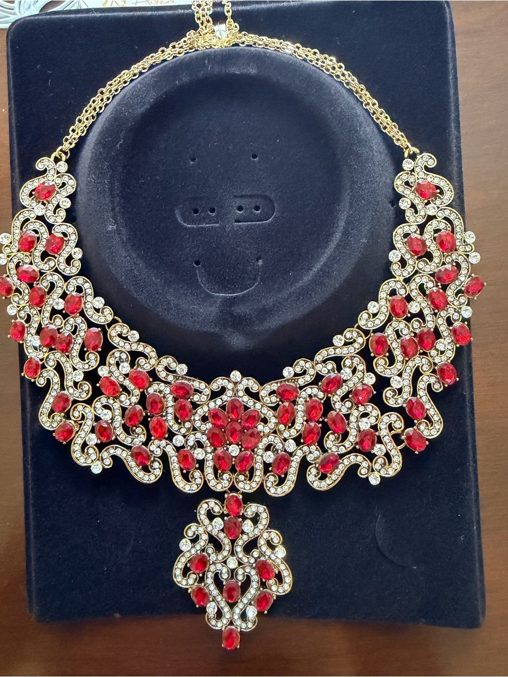 Amrita Singh Gold-Tone Necklace with Red and Clear Stones